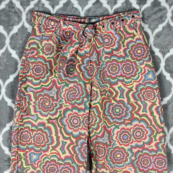 The Ragged Priest Pants Womens 10 Psychedelic Floral Belted High Rise Festival - Picture 9 of 12